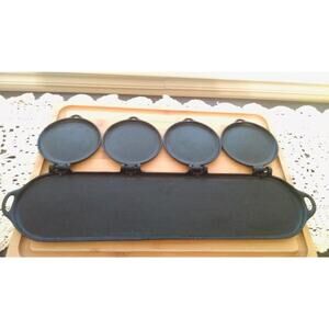 HTF Flop Griddle Pan Cast Iron 4 Plate 1881 S. Mfg. New York Nicely Seasoned